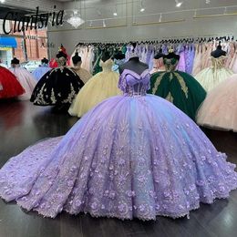 Светло -фиолетовые блестящие бисерополовые фенидос де анос Quinceanera xv Brithday Sweet Plays Ball Hown