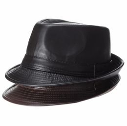 Mistdawn High Quality Leather Men039s Fedora Trilby Hat Gentleman Winter Panama Cap7492236