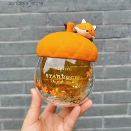 water bottle The latest 8.3oz Starbucks double glass mug maple leaf Sequin fox Starbucks straw coffee cup supports customized logo L48