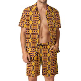 Aztec African Print Men Sets Tribal Ethnic Casual Shirt Set Hawaii Beach Shorts Summer Suit Two-piece Plus Size 2XL 3XL 240407