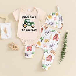 Clothing Sets FOCUSNORM 0-12M Born Baby Boys Western Clothes 3pcs Outfit Letter Cartoon Car Print Short Sleeve Romper House Pants Hat