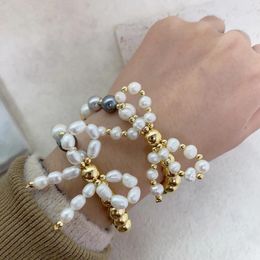 Link Bracelets 2024 Latest Design Hand-Woven Pearls String Freshwater Pearl Gold Plated Brass Beads Adjustable Bracelet Jewelry