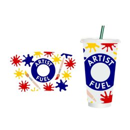 Decals UV DTF Cup Wrap Transfer Prints Full Stickers For Cups Mugs Tumblers Can 24oz Venti Cold Cup With Hole Coffee Wraps Printing Custom Label DHL