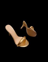 Gianvito Rossi slippers Smooth Metal sheepskin Sandals slipon open toes Vamp strap Block Heels for women Party shoes 75cm heel l3268859
