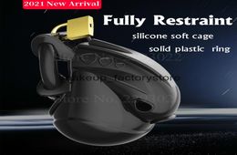 Massage Cockring New Male Fully Restraint Chastity Device Silicone Cock Cage Adjustable Cuff Penis Ring Antioff Belt Adult Sex To8254735