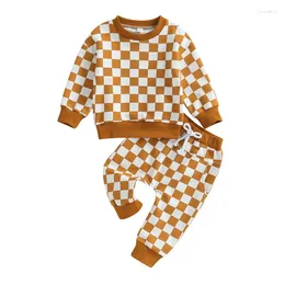 Clothing Sets Children Girls Boys Pant 2-piece Outfit Autumn Clothes Plaid Long Sleeve Crew Neck Hoodie And Sweatpants Set Baby