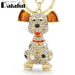 Keychains Lanyards Dalaful Dalmatian Dog Crystal HandBag Pendant Keyrings Keychains For Car Rhinestone Key Chains Holder Women K309 Y240417