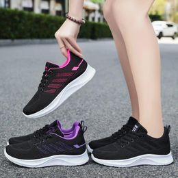 Casual Shoes Women Breathable Walking Mesh Lace Up Sewing Soft Flat Sneakers Tenis Feminino