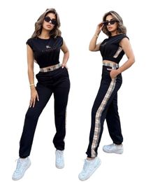 designer Women's Set fashionable Alphabet Embroidered short-sleeved trousers plaid suit Women Clothing Sports Outfits