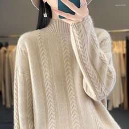 Women's Sweaters FRSEUCAG Pure Wool Sweater Knitted Long Sleeved Pullover Short Half High Neck Product