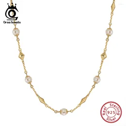 Chains ORSA JEWELS 14K Gold Satellite Chain Pearl Choker Necklace For Women 925 Sterling Silver Handpicked Jewelry GPN52