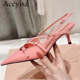 Dress Shoes Summer Women's High Heel Pointed Sandals With Metal Buckle Decoration Solid Colour Sexy Party Dance 2024