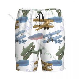 Men's Sleepwear Short Pyjamas Pants For Sleeping Retro Aeroplanes In The Sky Loose Button