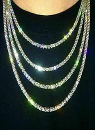 Iced Out Tennis Chain Real Zirconia Stones Silver Single Row Men Women 3mm 4mm 5mm Diamonds Necklace Jewellery Gift for Theme Party7337659