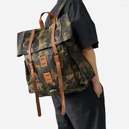 Backpack Canvas Outdoor Large Capacity First Layer Leather Hiking Bag Waxed Waterproof Camouflage Camping Luggage