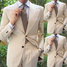 Fashion Men's Tuxedos Peaked Lapel Single Breasted Simple Groom Prom Party Wedding Birthday Blazer Suits Pants+Coat Custom Made