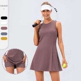 LU Algin Yoga Skirts NWT AL Tennis Skirt Quick Dry Badminton Sports Dress With short onepiece Clothes Fitness Sundress Antileakage LL Align gym cloth