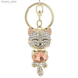 Keychains Lanyards Lovely Cat Crystal Rhinestone Keyrings Key Chains Rings Holder Purse Bag for Car Keychains K218C Cute Keychain Y240417