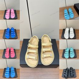 Top quality Designer Sandals Womens Act Flat dad Sandal 3 straps HOOK & LOOP sandal 2C Gold Metal Letter Rubber Sole summer Shoe Adjustable Straps Mules slippers