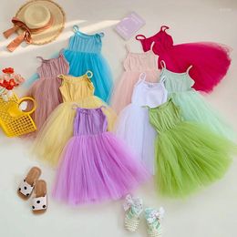 Girl Dresses Summer Sweet Clothing For Girls Solid Colour Comfortable Mesh Halter Baby Cute Clothes Princess Puffy Dress