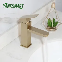 Bathroom Sink Faucets YANKSMART Brushed Gold Faucet Basin Deck Mounted Torneira Single Handle Mixer Water Tap And Cold Taps