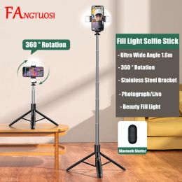 Sticks FANGTUOSI 1610MM Portable Wireless Selfie Stick Tripod With Bluetooth Shutter Monopod For Selfie Live Foldable Big tripod New