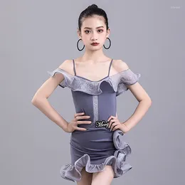 Stage Wear Children's Latin Dance Costume For Competition Girls' Irregular Hemline Lace Dress Training Performance VBH69