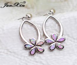 Dangle Chandelier White Gold Cute Rainbow Flower Drop Earrings For Women Blue Purple Fire Opal Wedding Prom Jewelry6366935