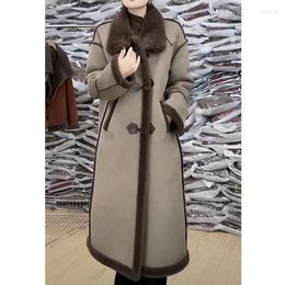 Women's Fur Autumn Winter Loose Fashion Long Thick Warm Parker Coat Outwear Lamb Wool Deerskin Velvet One Jacket Women Overcoat