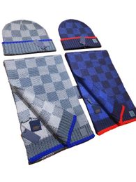 Hat scarf set designer luxury mens winter brand scarves V Seda satin checkered skate skateboard cap blue gray woman beanie neckerchief pashm Knitted checkerboard