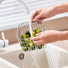 Kitchen Storage Rack 304 Stainless Steel Drain Basket Wash Fruit Vegetables Square Sink