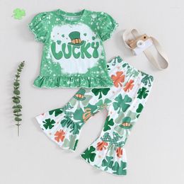 Clothing Sets Toddler Girl St Patricks Day Outfit Lucky Pattys Bubble Shirt And Clover Print Flare Pants Clothes Set