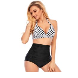 Two Piece Split High Waisted Bikini Strap Swimsuit for Women F41750