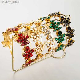 Headbands Luxury Baroque Alloy Rhinestone Leaves Headbands Fashion Hair Accessories For Women Trendy Party Shiny Hairband Hair Band Girl Y240417