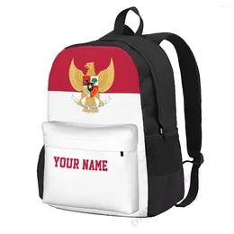 Backpack Custom Name Indonesia Flag Polyester For Men Women Travel Bag Casual Students Hiking Camping