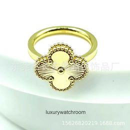 High End designer rings for vancleff stainless steel V gold four leaf clover laser ring fashionable and versatile without fading live broadcast of hand accessories