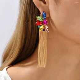 Dangle Earrings Fashion Flower Shiny Glass Tassel Chain Long Drop For Women Trend Luxury Charm Fairy Wedding Party Jewellery Gift