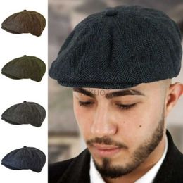 Berets 2023 Retro Newsboy Hat Men Beret Gatsby Beret Hats Street Caps Peaked Octagonal with Brim Caps Winter Spring Hip Hop Beret Caps d240417