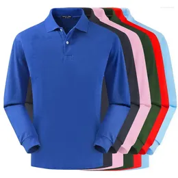 Men's Polos Cotton Solid Colour Polo Shirt Casual Lapel T-shirt Long Sleeve Homme Male Tops Tee High Quality Plus Size