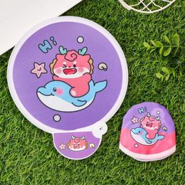 Decorative Figurines Flying Disk Fan Pocket With Handle Cartoon Hand Round Collapsible Folding Kids' Gift