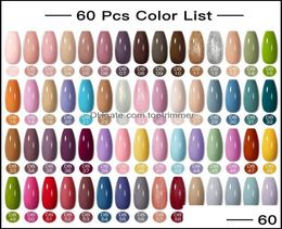 Nail Art Kits Salon Health Beauty 24Pcs Pure Color Gel Nails Polish Set Soak Off Uv Glitter Varnish Semi Permanent Base T Dhnhg3854429