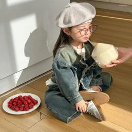 Clothing Sets 2024 Girls Boys 2 Pcs Set Denim Coat Long Pants Spring Cotton Fashion High Quality Kids Suits 2-8 Year PP791