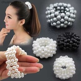 Hair Rubber Bands Simple elastic pearl hair rope suitable for girls fashionable ponytail stand hair accessories head wearing gift Y240417