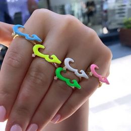 Cluster Rings Sdzstone Gold Plated Fashion Wholesale Women Finger Jewellery Open Adjusted Size Neon Enamel Arabic Letter Ring
