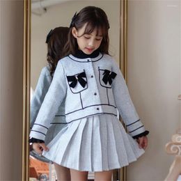 Clothing Sets Sweet Outfits Kids Girls Princess Clothes Spring Autumn Children Fashion Blazer Coat Skirt Vintage Suit 2-10yrs