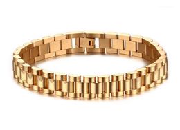 Link Chain Top Quality Gold Filled Watchband President Bracelet Bangles For Men Stainless Steel Strap Adjustable Jewelry11541768