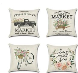 Spring Linen Pillowcases Bicycle Car Fresh Flower Farmer Series Printing Pillow Case Cushion Cover Sofa Car Bar Cafe Home Decorati8918924