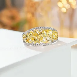 Cluster Rings Desire 925 Silver Plated Gold Inlaid High Carbon Diamond Thick Color Yellow Two Tone Irregular Ring