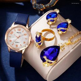 Wristwatches Women's Fashion Quartz Watch Female Clock Blue Leather Band Design Women Watches Simple Ladies Dress Wrist