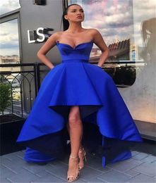 Royal Blue HiLo Stain Prom Dresses 2020 Strapless Backless High Low Evening Party Dress Special Occasion Gowns vestido de noche C8533207